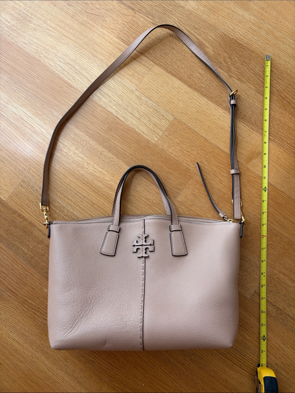 Tory Burch Pebbled Leather Crossbody Tote in Light Beige - Picture 6 of 8